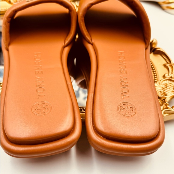 🆕 TORY BURCH 🧿 NWOT Double T Monogram Padded Leather Slide Sandals - Size US7 - Picture 5 of 13